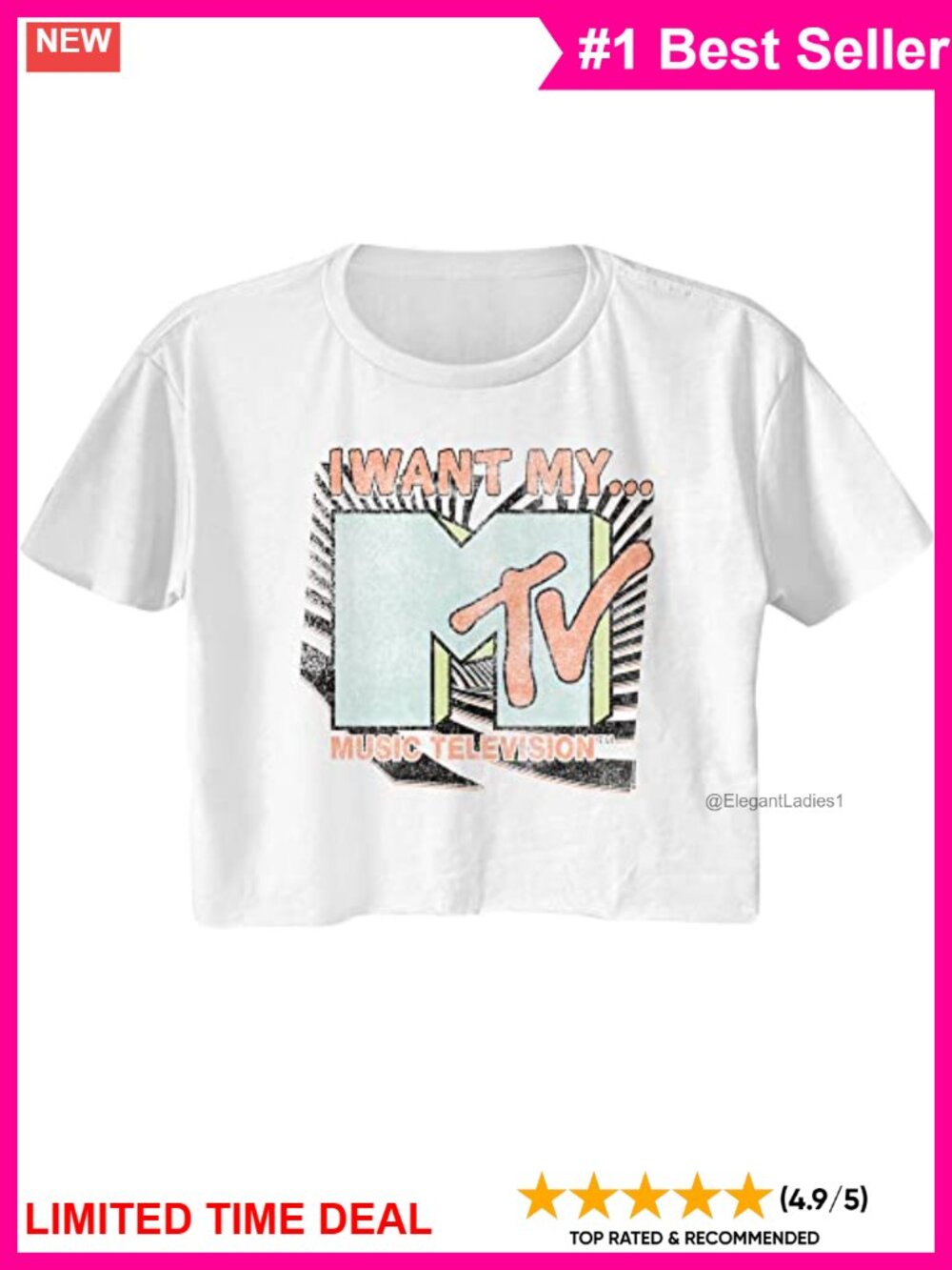 Licensed MTV Crop Top Short Sleeve Crew Neck Music Television Tee